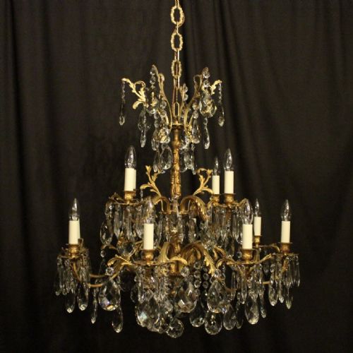 Italian Gilt Bronze & Crystal 12 Light Antique Chandelier