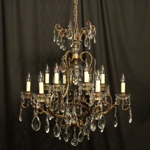 French Gilt & Crystal 13 Light Antique Chandelier