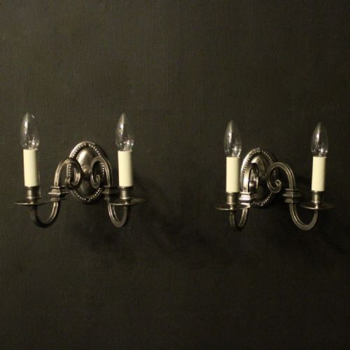 English Pair of Silver Twin Arm Antique Wall Lights