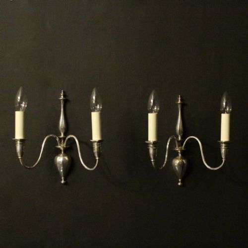 English Pair of Silver Antique Wall Lights