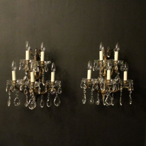 Italian Pair of Gilded Bronze Five Arm Antique Wall Lights