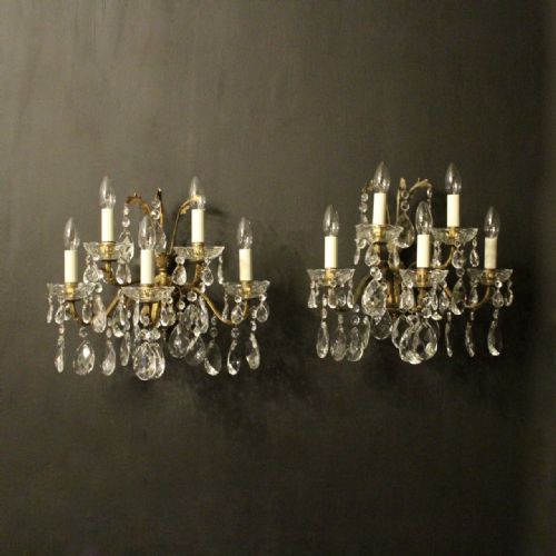 Italian Pair of Gilded Five Arm Antique Wall Lights