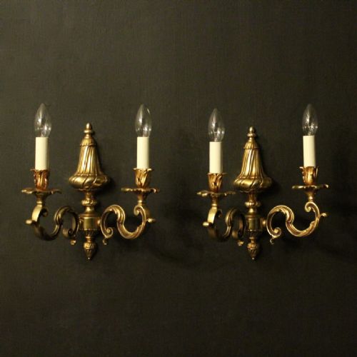French Pair of Gilded Bronze Twin Arm Wall Lights