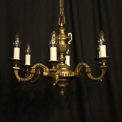 French Gilded Brass Six Light Chandelier
