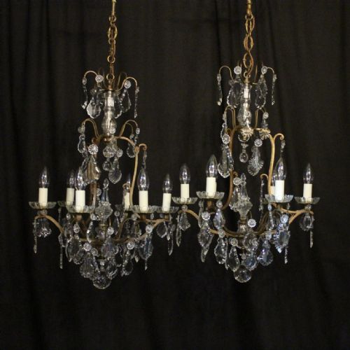 French Pair of 6 Light Antique Chandeliers