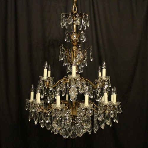 Italian Gilded Bronze & Crystal 18 Light Antique Chandelier