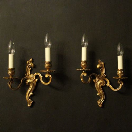 French Pair of Gilded Twin Arm Wall Lights