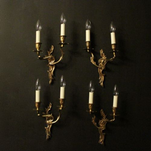 French Set of 4 Gilded Twin Arm Antique Wall Lights