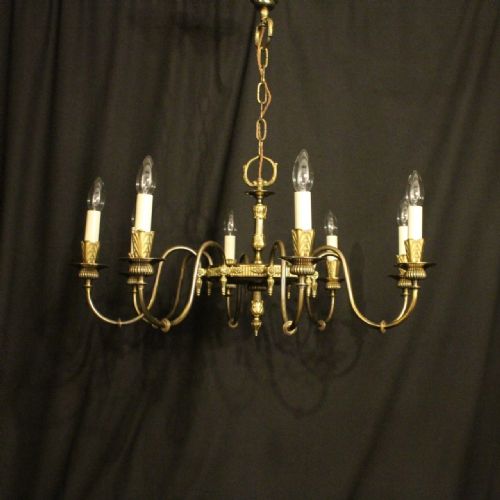 French Gilded Brass 8 Light Chandelier