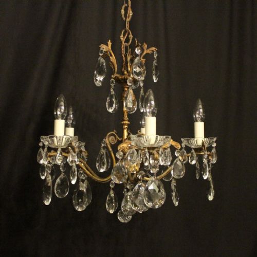 Italian Gilded & Crystal 5 Light Antique Chandelier