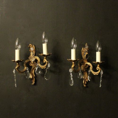 French Pair of Gilded Twin Arm Antique Wall Lights