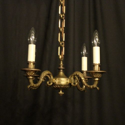 French Gilded Brass Four Light Antique Chandelier