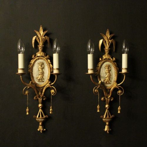 French Pair of Giltwood Antique Wall Sconces