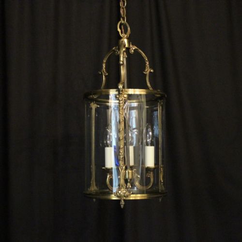 French Triple Light Gilded Antique Hall Lantern