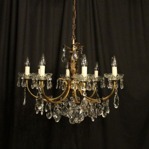 Italian Gilded & Crystal 8 Light Antique Chandelier