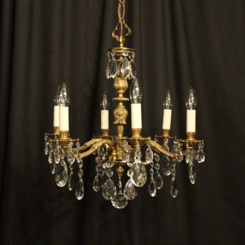French Gilded Bronze & Crystal 6 Light Antique Chandelier