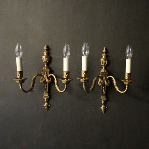 French Pair of Gilded Twin Arm Antique Wall Lights