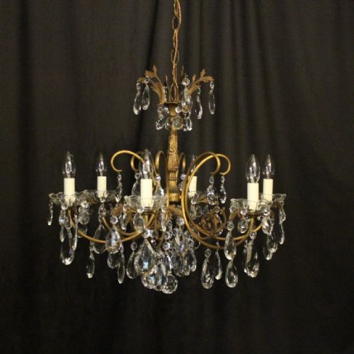 Italian Gilded & Crystal 6 Light Antique Chandelier