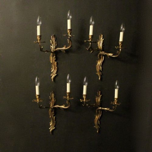 French Set of 4 Gilded Twin Arm Antique Wall Lights