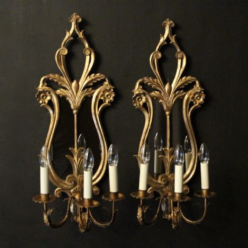 Italian Pair Giltwood Triple Arm Girandoles
