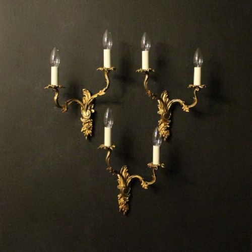 French Set of Three Gilded Antique Wall Lights