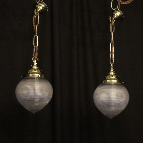 English Pair of Single Light Acorn Holophanes