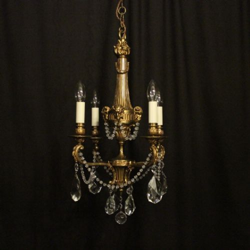 French Gilded Bronze Ram Headed Four Light Antique Chandelier