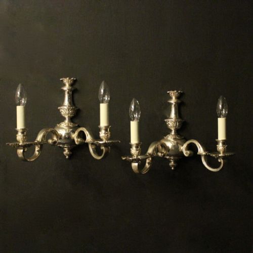 English Pair of Silver Antique Wall Lights