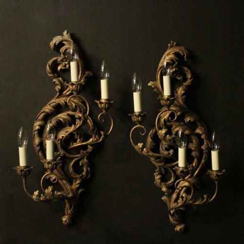 Florentine Pair of Four Arm Antique Wall Lights