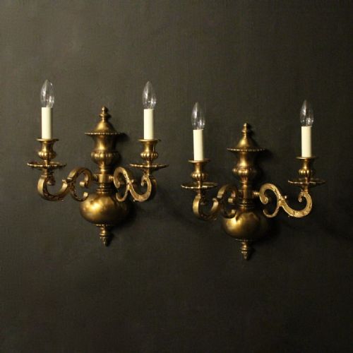 English Pair of Gilded Bronze Antique Wall Lights