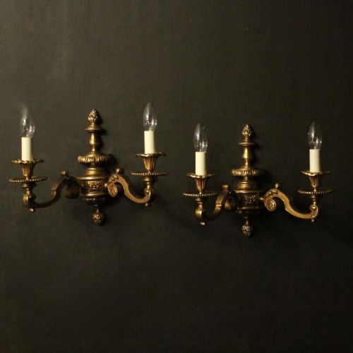 English Pair of Bronze Antique Wall Lights