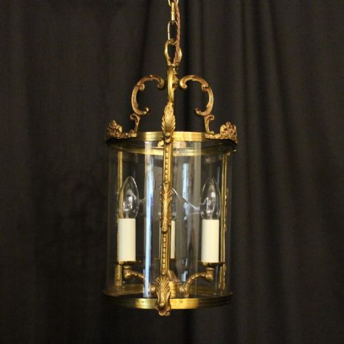 French Gilded Triple Light Antique Hall Lantern