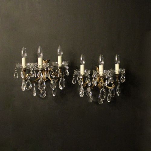 Italian Pair of Gilded Triple Arm Wall Lights