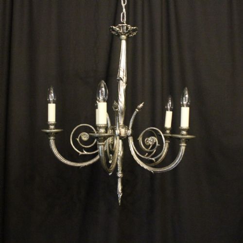 French Silvered Brass Five Light Chandelier