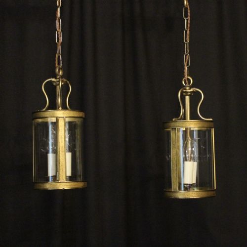 French Small Pair of Gilded Antique Lanterns