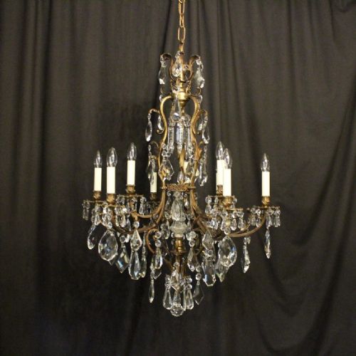 French Gilded Bronze & Crystal 10 Light Chandelier