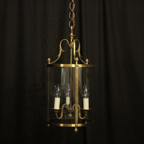 French Gilded Convex Triple Light Antique Hall Lantern