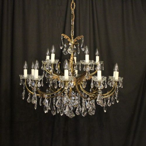 Italian Gilded 15 Light Double Tiered Antique Chandelier