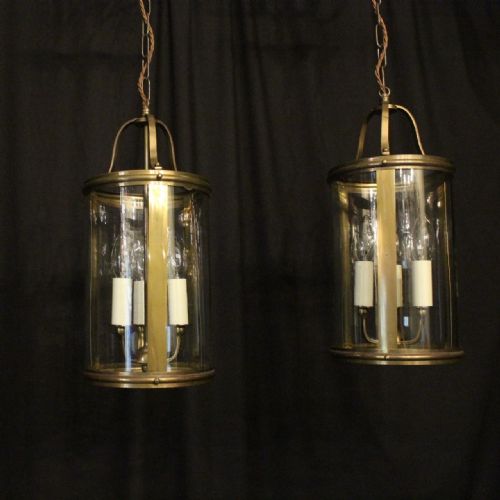 French Pair of Gilded Triple Light Antique Hall Lanterns