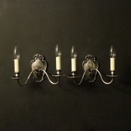 English Pair of Silver Antique Wall Lights