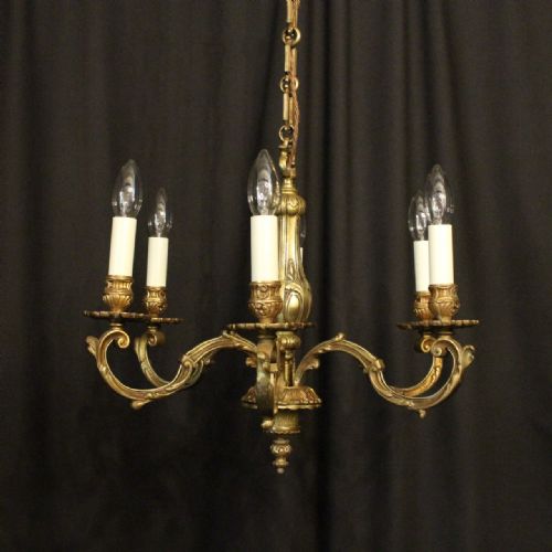 French Gilded Bronze 6 Light Antique Chandelier