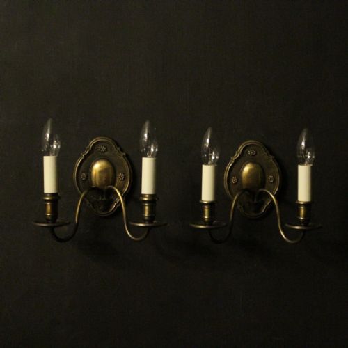 English Pair of Brass Antique Wall Lights