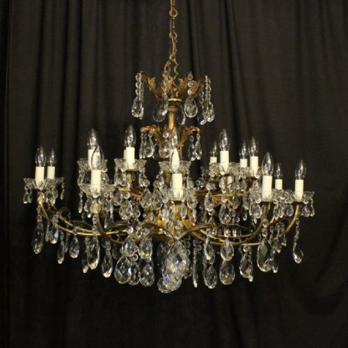 Italian Gilded & Crystal 20 Light Double Tiered Antique Chandelier