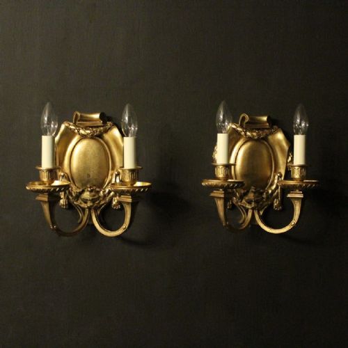 English Pair of Gilded Bronze Antique Wall Lights
