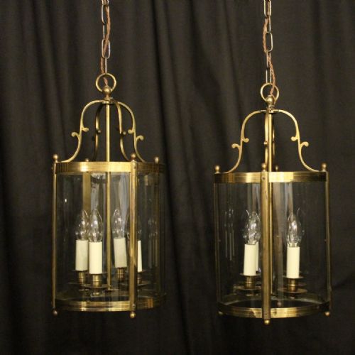 French Pair of Gilded 4 Light Convex Antique Hall Lanterns