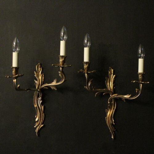 French Pair of Gilded Twin Arm Wall Lights