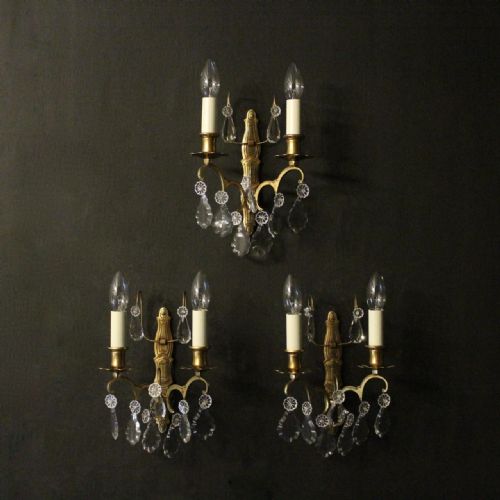 French Set of Three Gilded Antique Wall Lights