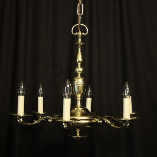 English Brass 6 Light Antique Chandelier