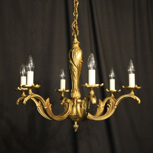 French Gilded Bronze 6 Light Antique Chandelier