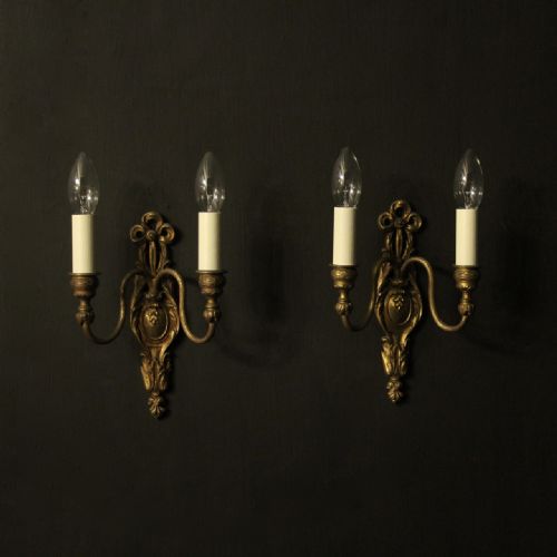 French Pair of Gilded Bronze Antique Wall Lights